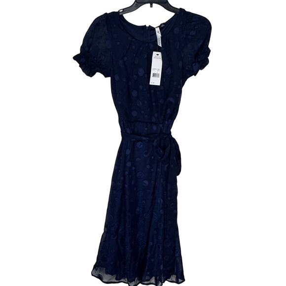 NY Collection Womens Midi Fit & Flare Dress Size Petite Medium Navy Coquette New - Picture 1 of 16